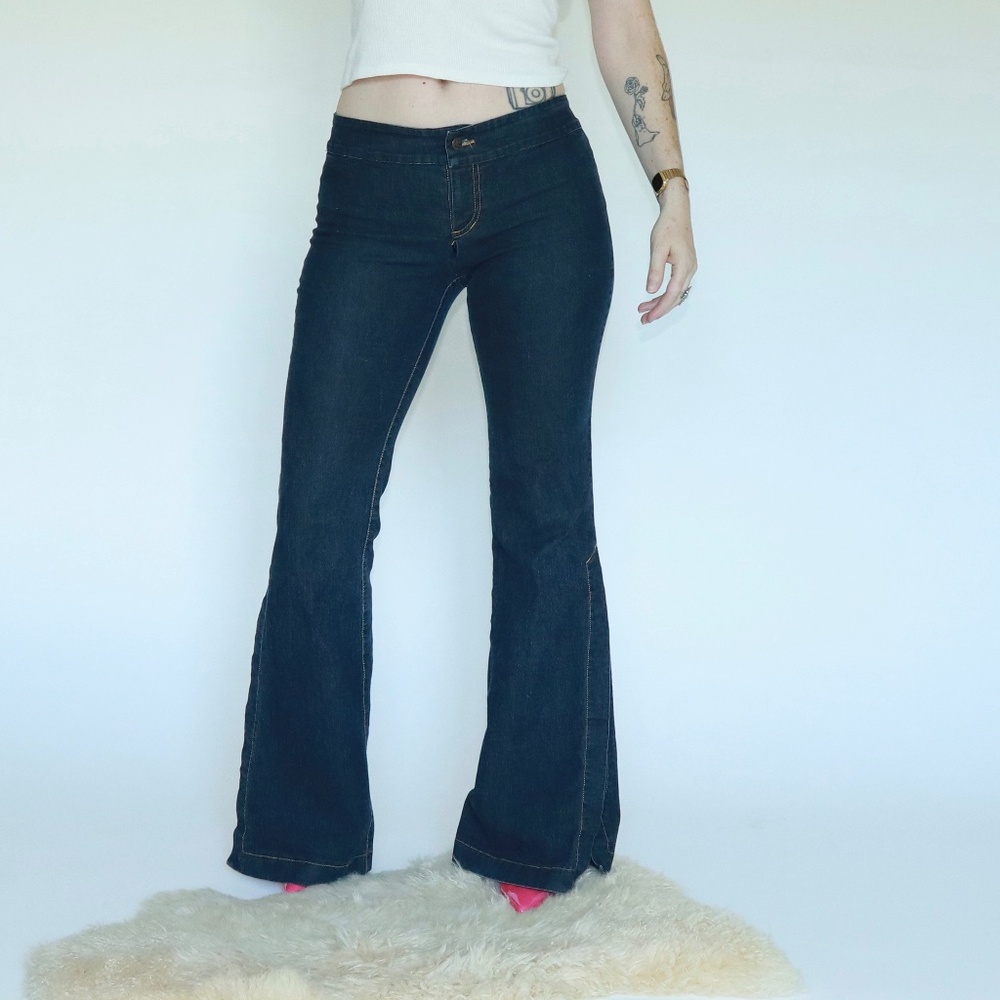 Y2K Wide Leg Split Hem Low Slung Denim Pants - Sample Size (S)